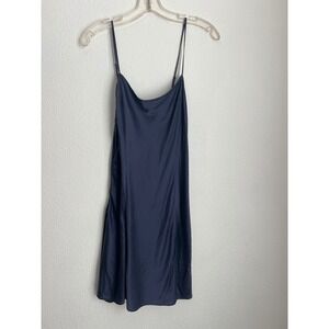 VICTORIAS SECRET 100% SILK Slip Dress Navy Blue Cowl Neck Spaghetti Strap Size L